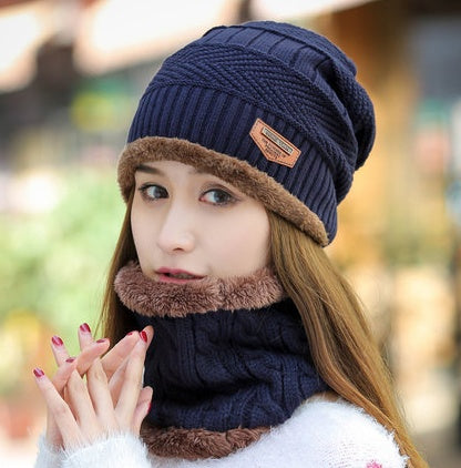 Knit Hat Female Winter ThickeningCap Warm Earmuffscap Head Outdoor Cycling Korean Version Of The Tide Collar Wool Hat