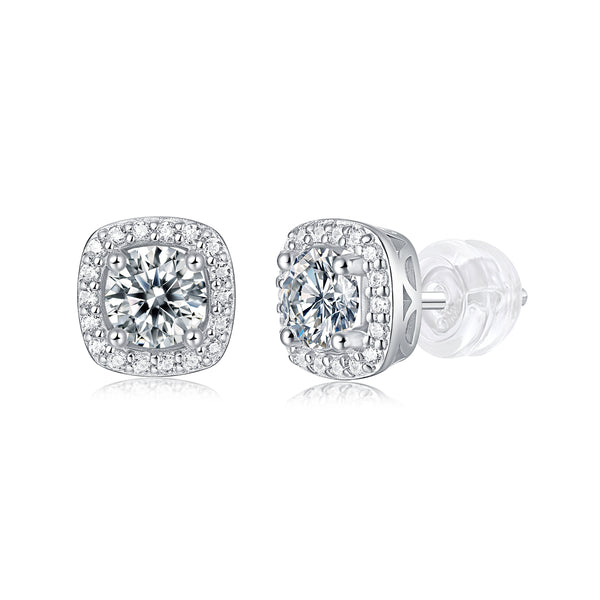 Square-shaped Stud Earrings - Set With 0.5-carat Top-quality Moissanite S925 Silver And Platinum-plated Stud Earrings, A Fashionable And Trendy Accessory That Can Be Tested With A Diamond Pen